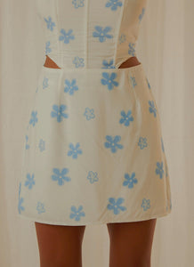 Springtime Picnics Mini Skirt - Blue Vista Floral - Peppermayo