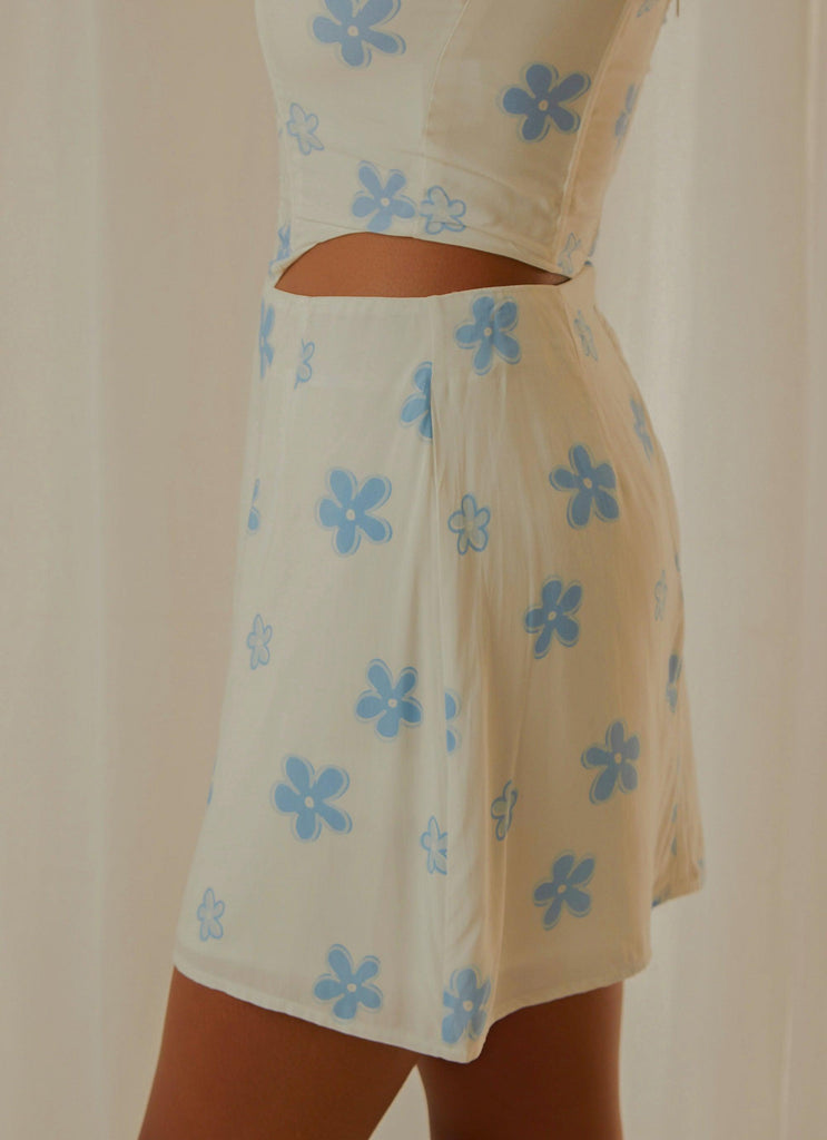 Springtime Picnics Mini Skirt - Blue Vista Floral - Peppermayo