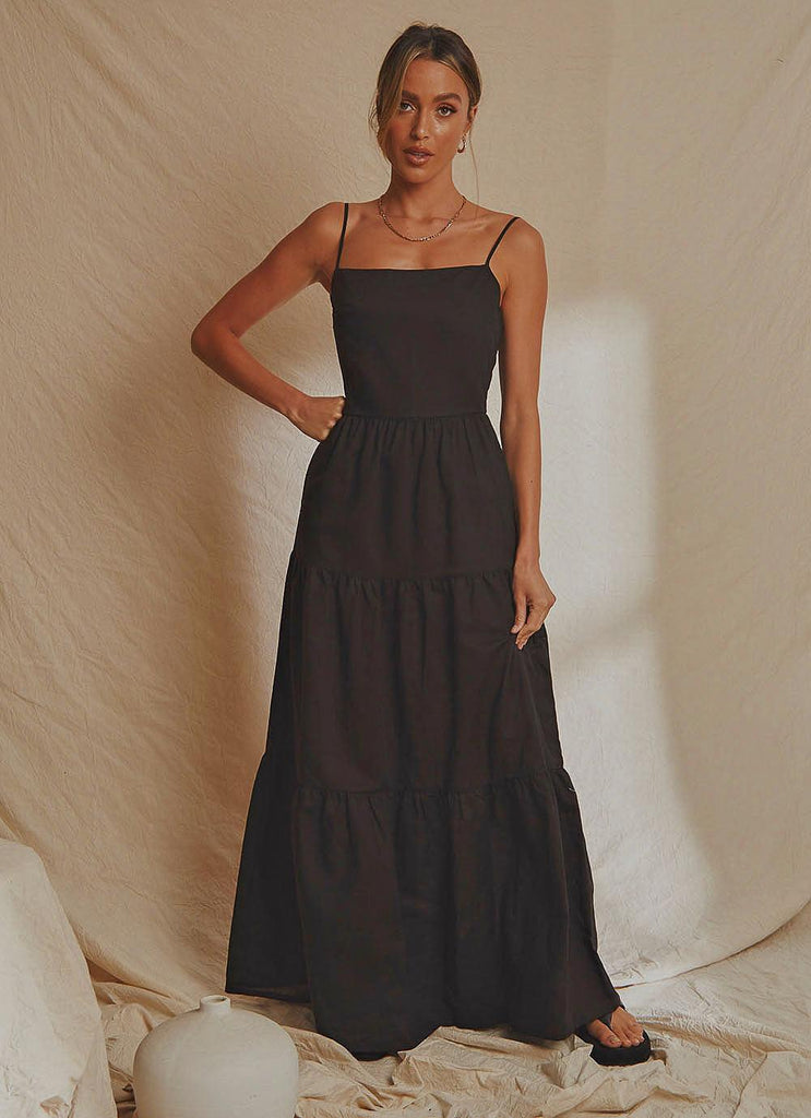 Havana Linen Maxi Dress - Black - Peppermayo