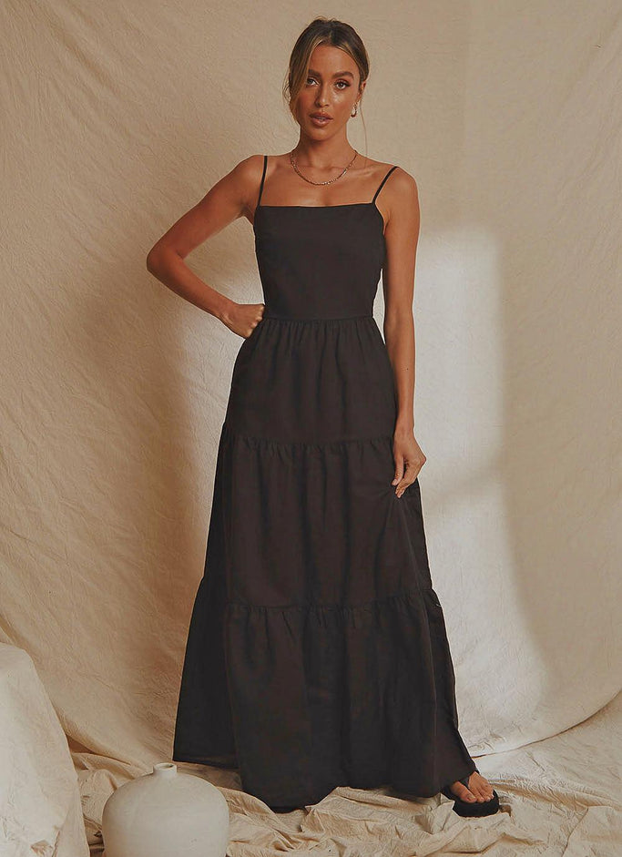 Havana Linen Maxi Dress - Black