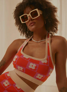 Flower Market Knit Halter - Orange Mod Floral - Peppermayo