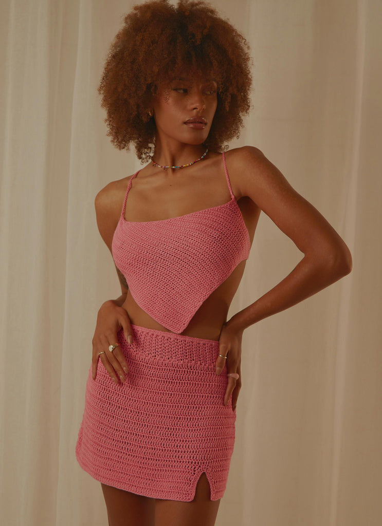 Cancun Crochet Halter Top - Pink - Peppermayo