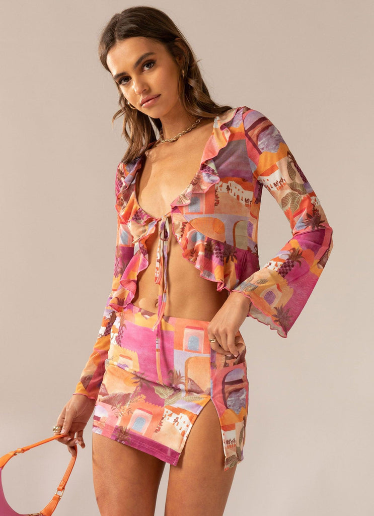Sweet and Sultry Tie Top - Sunset Building - Peppermayo