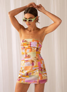 Sun and Sand Bustier Mini Dress - Sunset Building - Peppermayo
