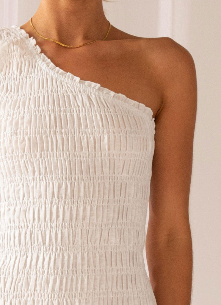 Catching Sunrays Shirred Mini Dress - Pure White - Peppermayo