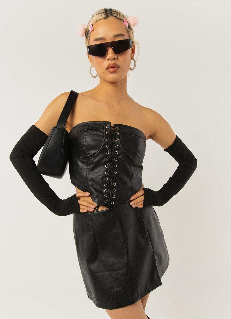 Night Turns Into Morning PU Bustier - Black PU - Peppermayo