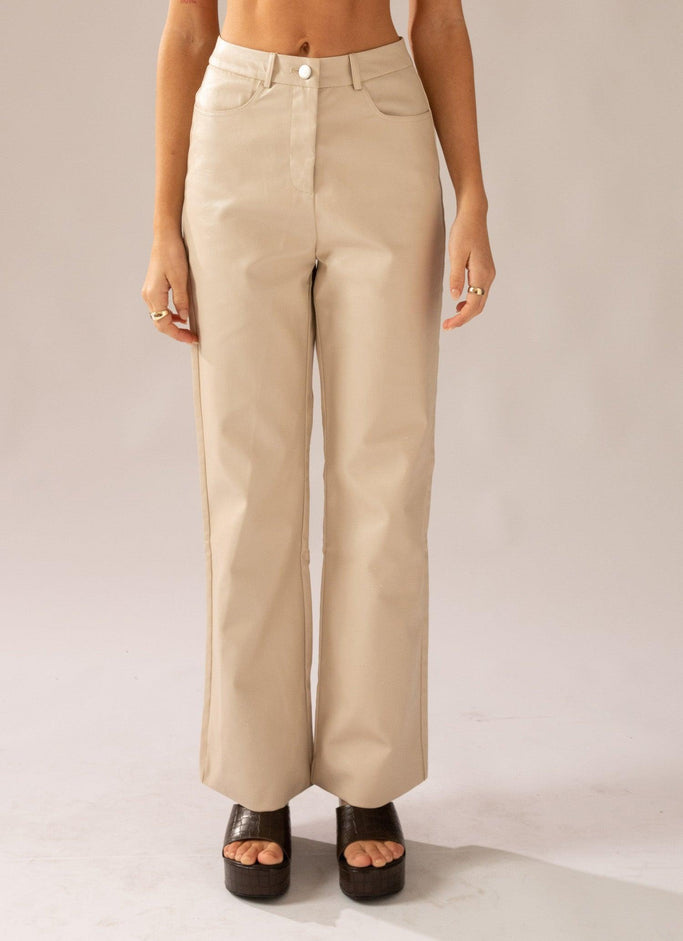 Cream Leather Pants for Women - Up to 70% off