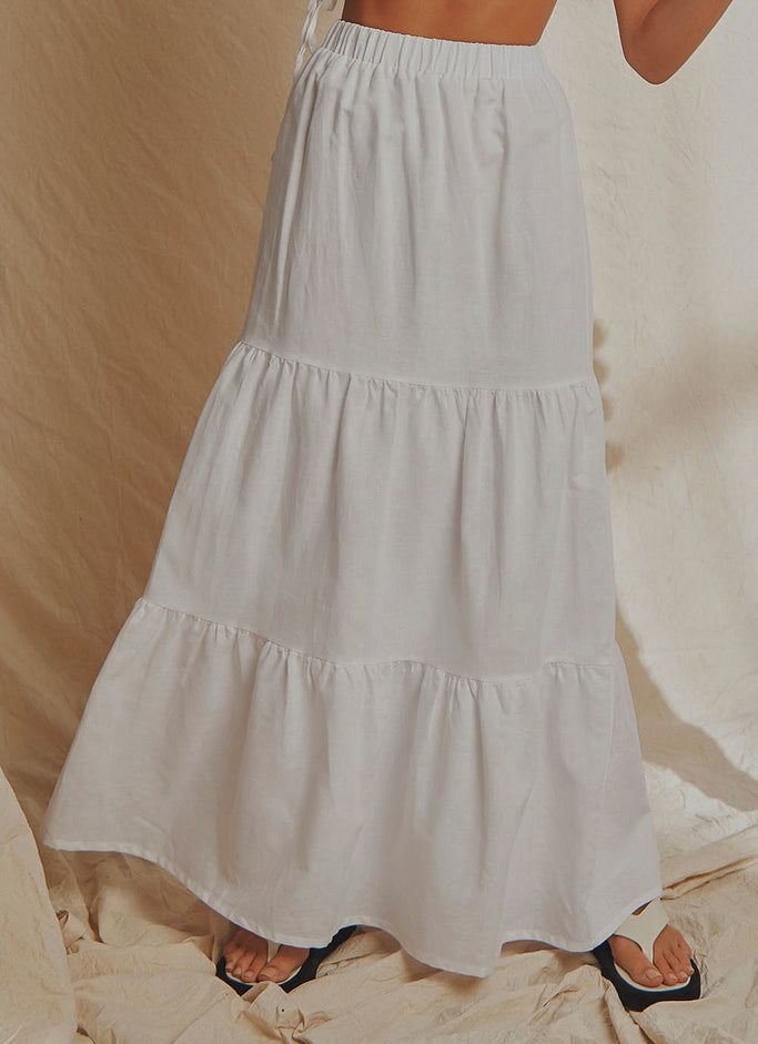Aperol Hour Linen Maxi Skirt - White