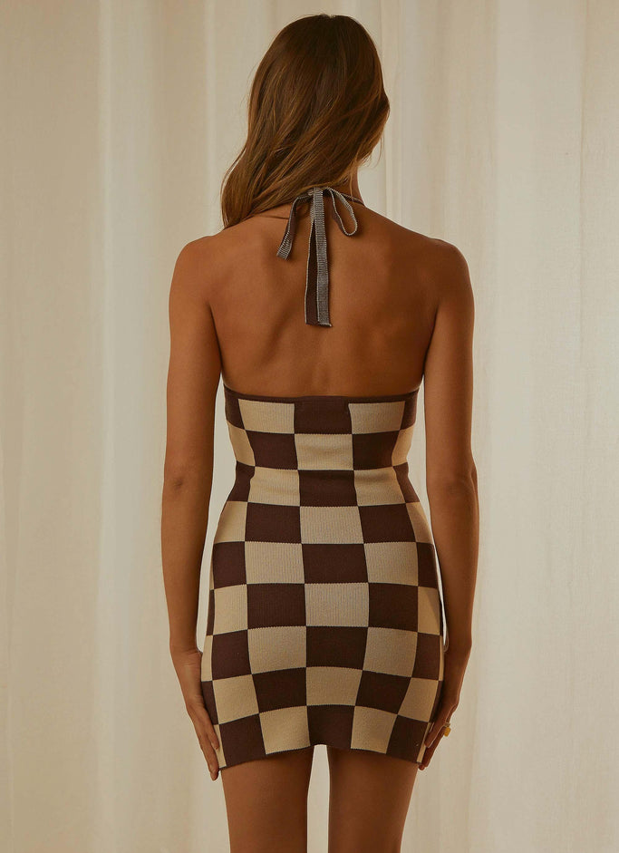 The Groove Knit Halter Dress - Choc Check