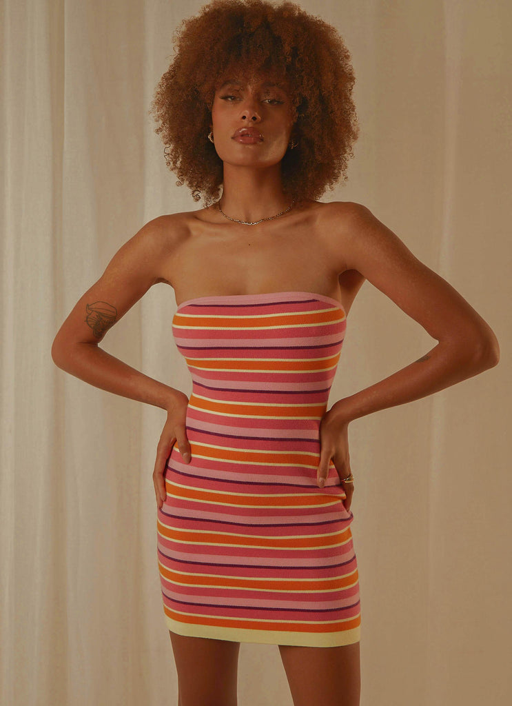 Yasmine Knit Mini Dress - Pink Stripe - Peppermayo