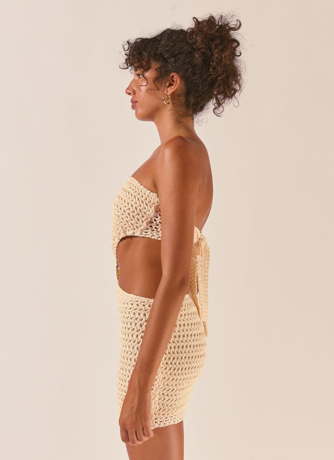 Balmy Nights Crochet Mini Dress - Seashell