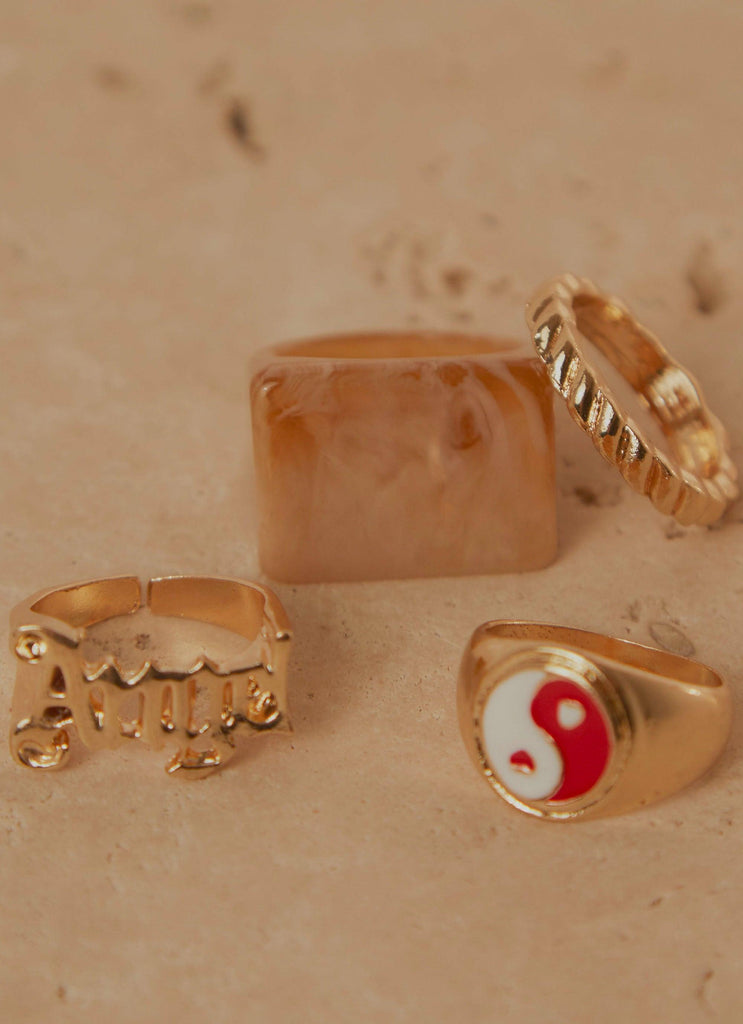 Pick It Up Ring Set - Gold Red - Peppermayo