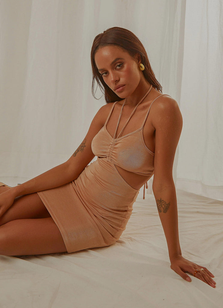 Know Yourself Mini Dress - Beige - Peppermayo