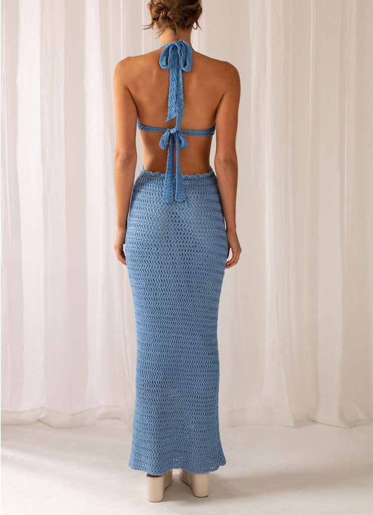 Havana Crochet Maxi Dress - Blue - Peppermayo