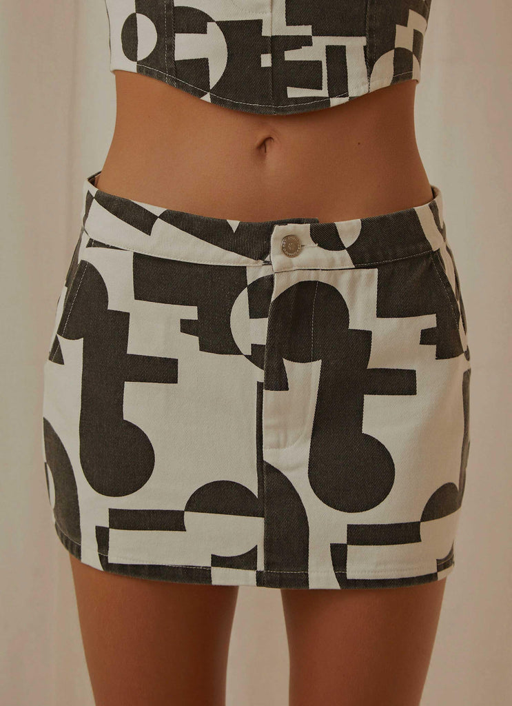 New York Times Mini Skirt - Black and White Geo - Peppermayo