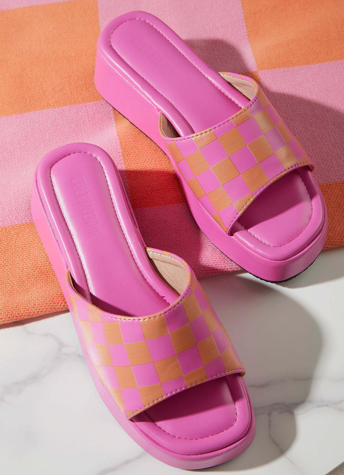 Cindy Mule - Pink and Orange Checkerboard