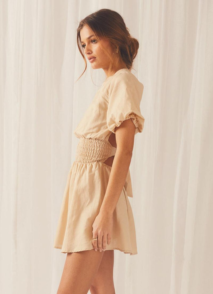 Lani Linen Mini Dress - Oatmeal - Peppermayo