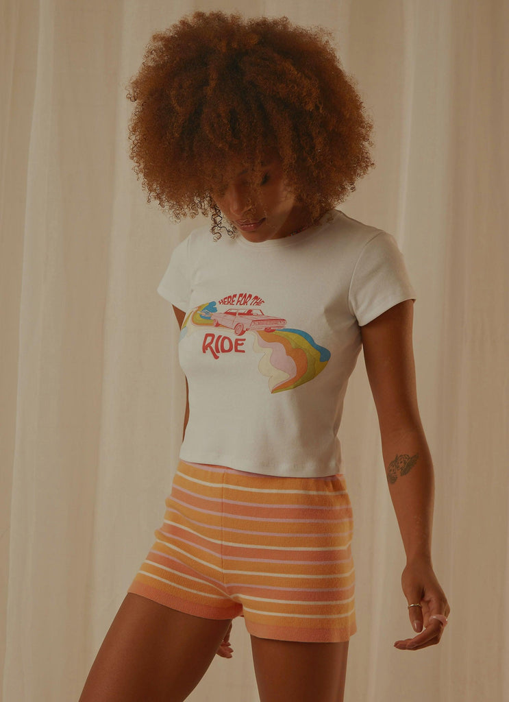 Here For The Ride Slim Tee - White - Peppermayo