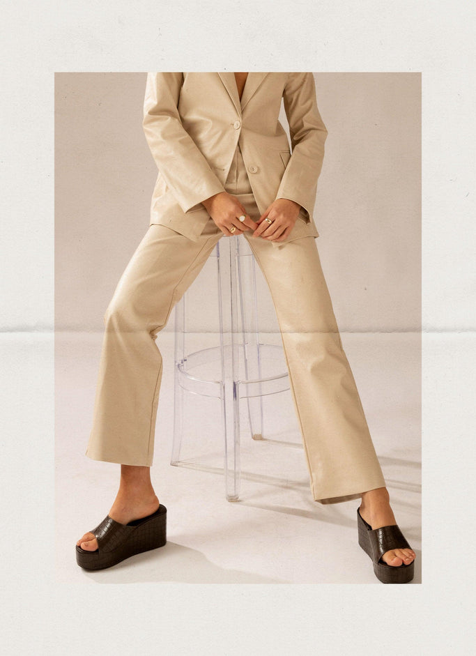 Zara Beige Faux Leather Pants  Beige Leather Trousers Women - Pu